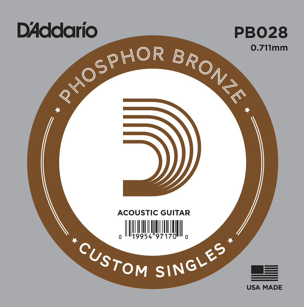 D'Addario PB029 Phosphor Bronze Wound Acoustic Guitar Single String .028