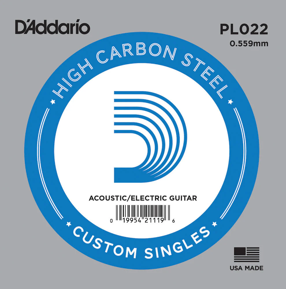 D'Addario PL022 Plain Steel Guitar Single String, .022