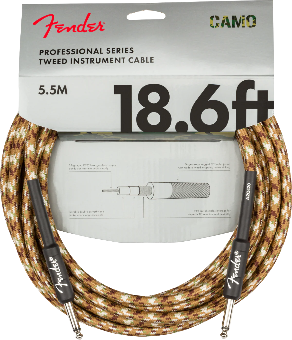 Fender Professional Series Instrument Cable Straight/Straight 18.6' - Desert Camo - Image 2