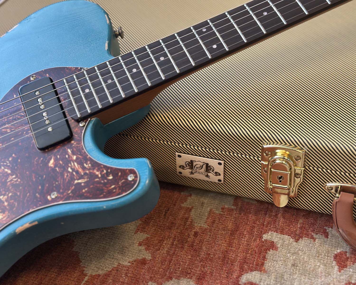 Solace Southern Deluxe - Torea Blue Satin w/ Mr Glyn P90s - Handmade in New Zealand - Image 14